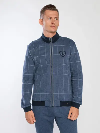 Жакет трикотажный синего цвета в клетку